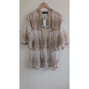 Blue Rain Sheer Floral Embroidered Boho Layering Kimono Top Romantic Cottagecore